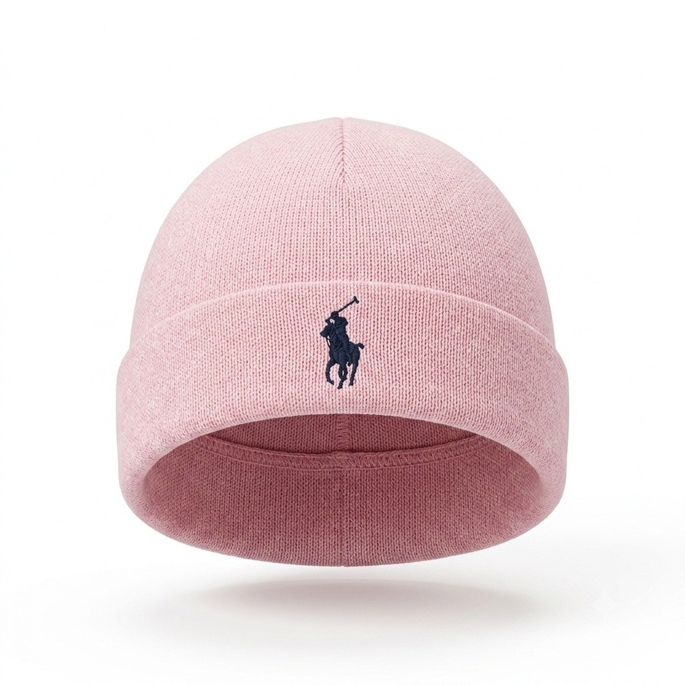 Polo Ralph Lauren Kids Pink Knit Beanie Winter Hat Embroidered Navy Pony Logo OS